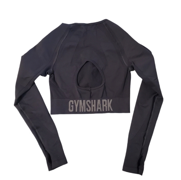 Gymshark Women's Black Flex Sports Long Sleeve Crop Seamless Top Size Small - Picture 2 of 5